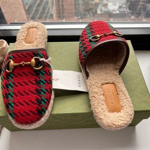 Gucci houndstooth horsebit slippers